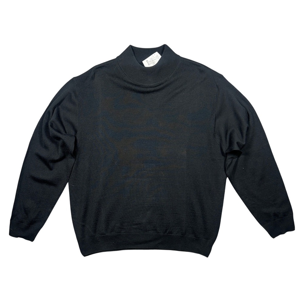 Vintage Linea Uomo Mock Neck Sweater Mens XL Black NEW Merino Wool Pullover